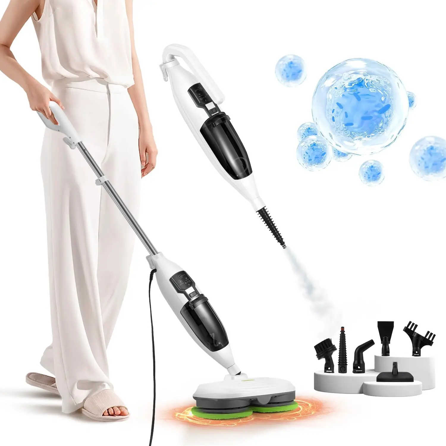 

Spin Mop Cleaner: Handheld Unit for Electric Steaming on Hardwood, Laminate, Grout, Tile, Car Interiors - 120V Pow