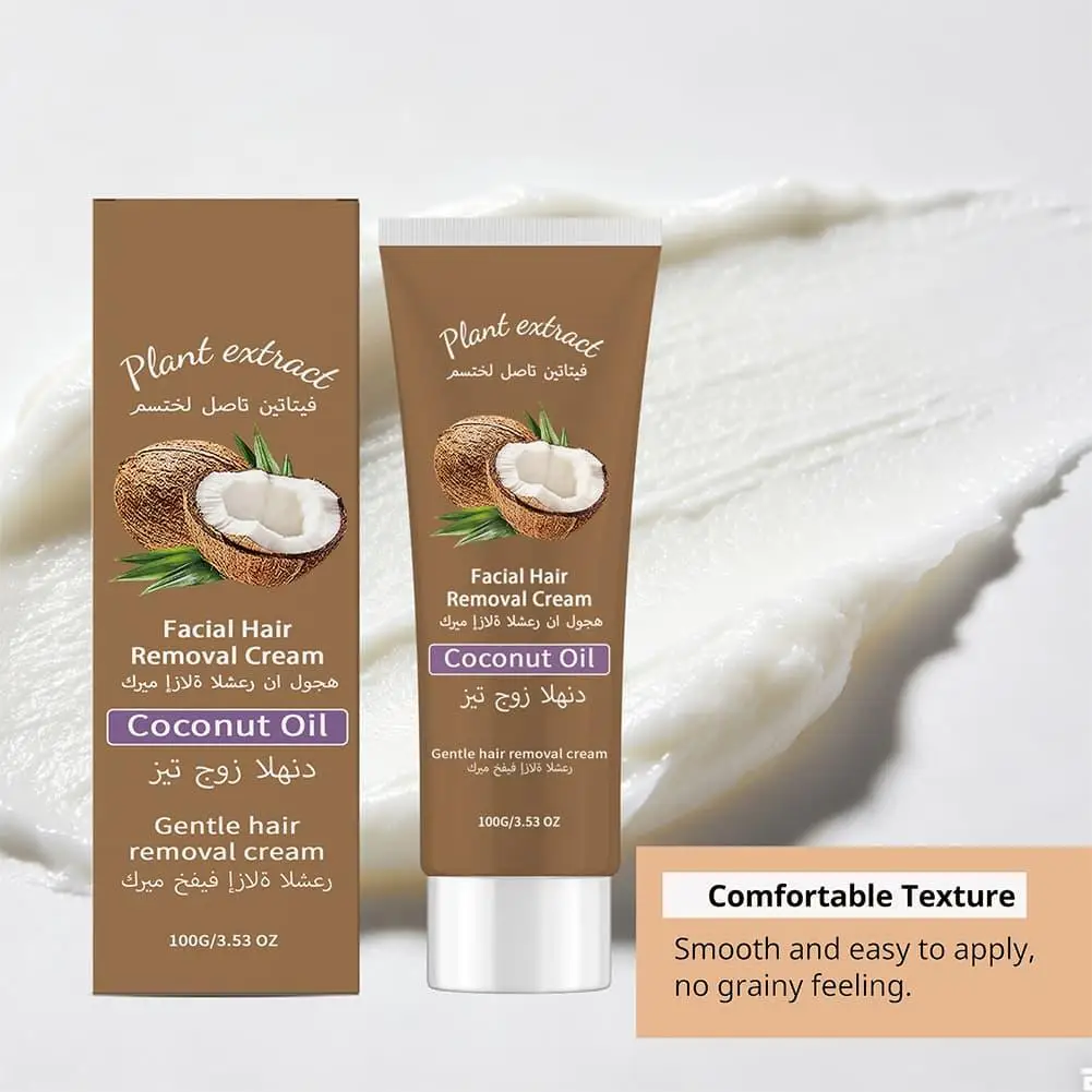 Facial Hair Removal Cream 100g Gentle Coconut Oil Daily Use Smooth Lip Armpits Arm Leg Intimate Area Non-irritating Remover Hair