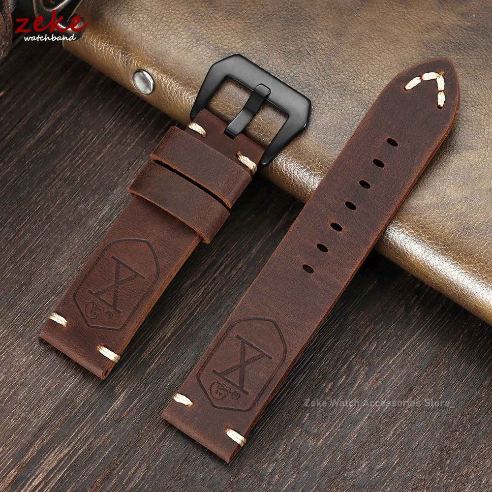 Soft First Layer Genuine Leather Watch Strap 20mm 22mm 24mm 26mm Vintage Brown Matte Cowhide Watchband for Panerai Men Bracelet