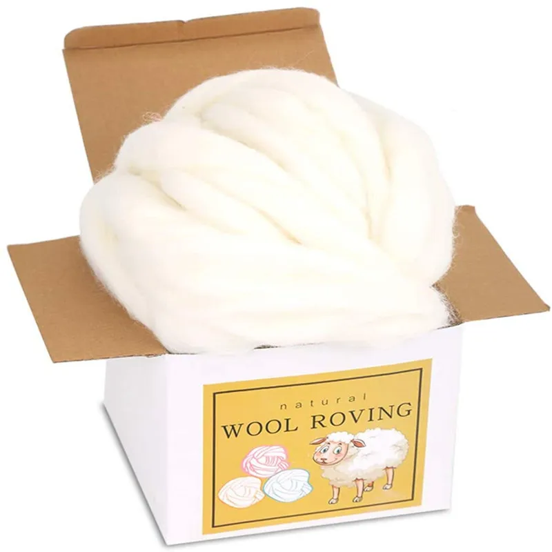 IMZAY Ivory 8.82oz Wool Roving Bulk Super Wool Chunky Yarn Wool Roving Top For Hand Spinning Felting Weaving And DIY Craft