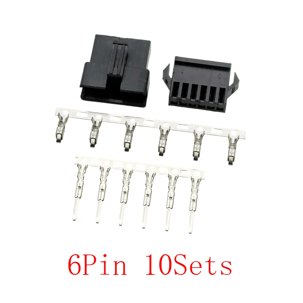 10 Sets JST SM 2,54 mm Rastermaß 2/3/4/5/6-polige Stecker, männliche und weibliche Buchse, schwarzes Gehäuse, Kunststoffgehäuse-Stecker mit Crimp-Anschluss
