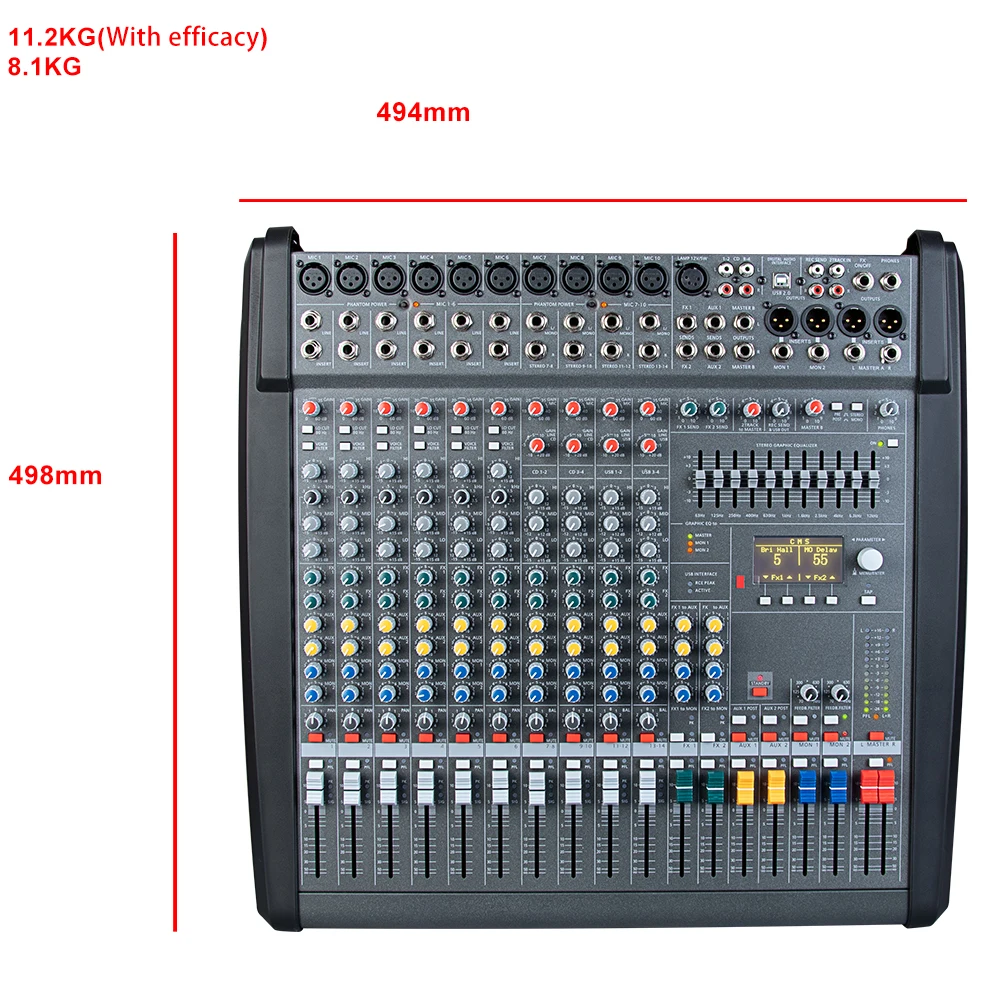 2026 YAIKA DMX1400 Professional 1000W*2 High Power 14-Channel Amplifier DJ Karaoke Audio Mixer 198 Preset Effects Plastic Metals