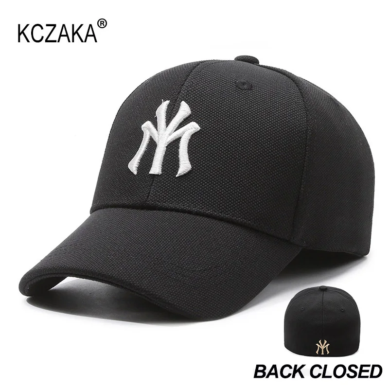 

KCZAKA Mens Fitted Cap Back Closed Baseball Caps Casual Letter MY Embroidery Stretch Full Closed Hats Hard Top Street Sun Hat