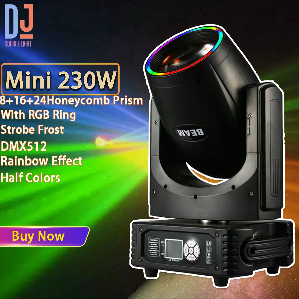 230W Mini 7R Beam Moving Head Light With Ring Spot 8+16+24 Honeycomb Prism Rainbow Effect DMX For Dj Disco Party Stage Effects