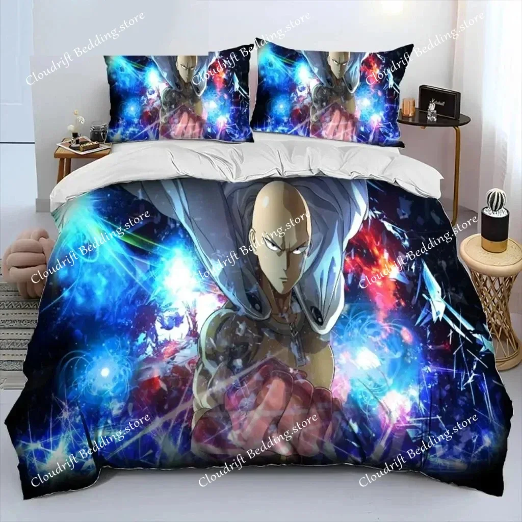 

Anime One-Punch Man Saitama Bedding Set,Duvet Cover Comforter Bed Set Quilt Cover Pillowcase,King Queen Twin Size Boys Girls026