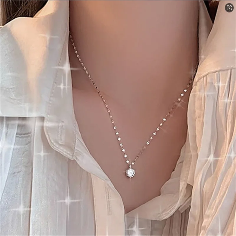 SOMILIA -18K vergoldete Halskette aus S925-Sterlingsilber für Damen, zierliche, minimalistische Solitär-Halskette mit rundem CZ-Stein, funkelnd, C – Detail 12