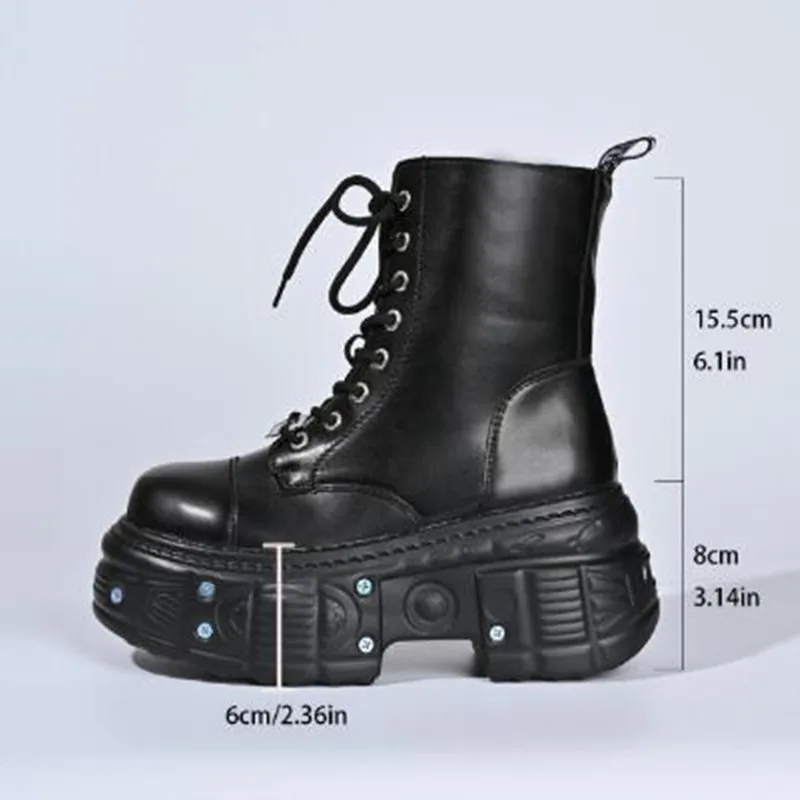 2026 New Goth Punk Women Platform Ankle Boots Female Rock Round Toe Lace Up Fashion Retro Chunky Shoes Metal Decor Short Booties view 4