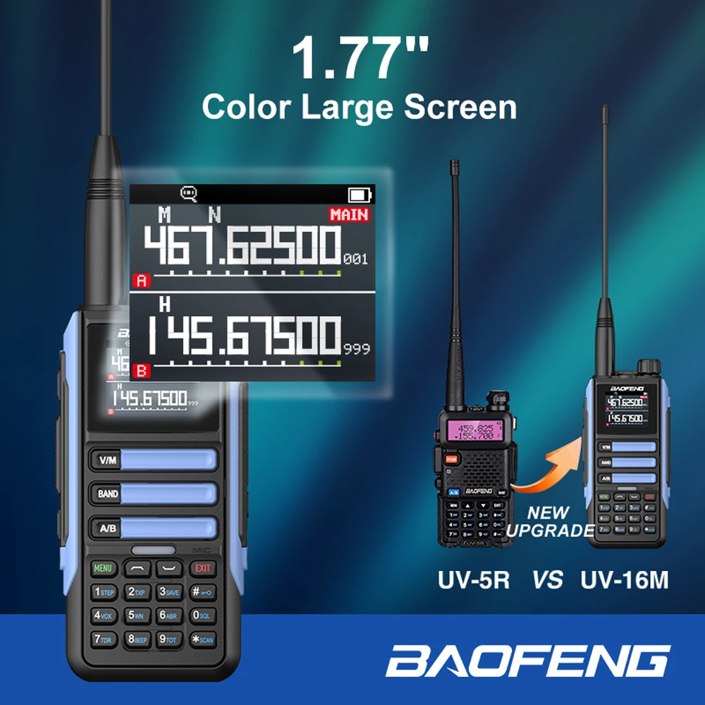 2PCS Baofeng Waterproof Walkie Talkie High Signal Antenna AM Radio FM 2-Way Radio Full Band LCD Wireless Frequency Copy UV16M V2