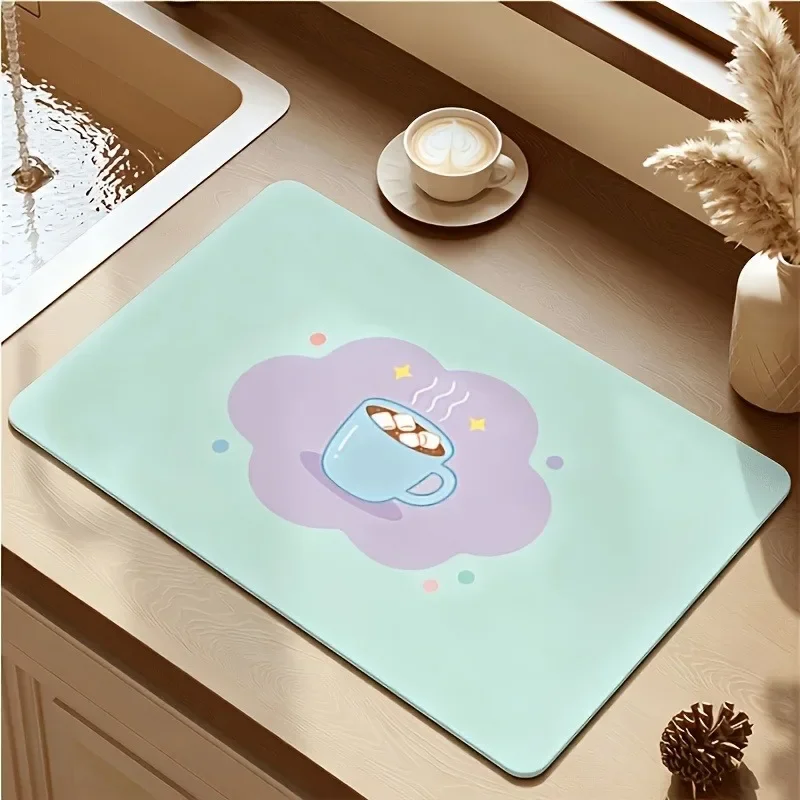Vibrant Mixed Size Polka Dot Print Drying Mat, Non Slip Heat Resistant Kitchen Pad, Quick Absorbing Countertop Decor Mat