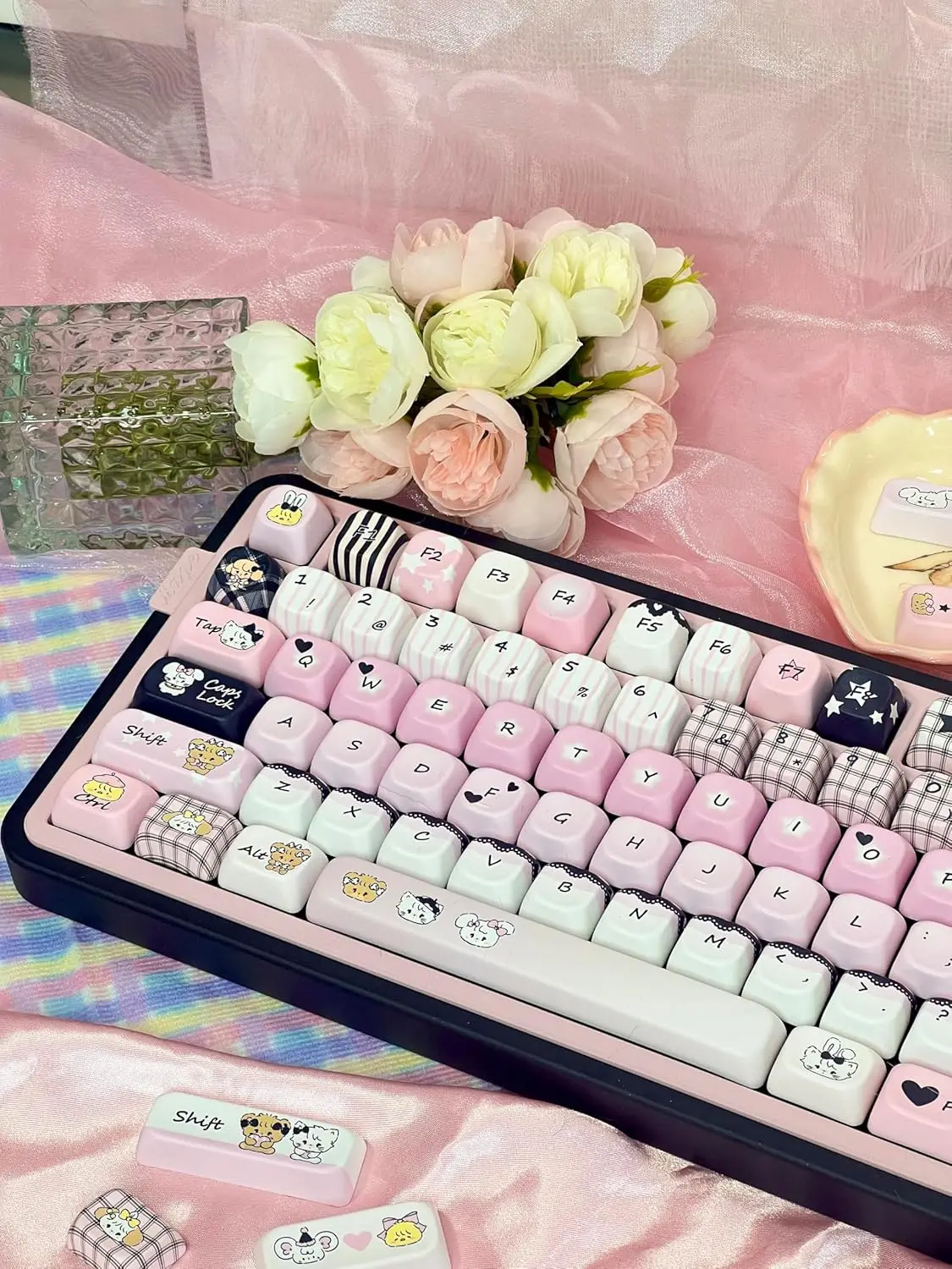Black & Pink PBT Keycaps 145 Keys - Five-Sided Dye-Sublimation Custom keycapSet fit for MX Swithes Mechanical Keyboards