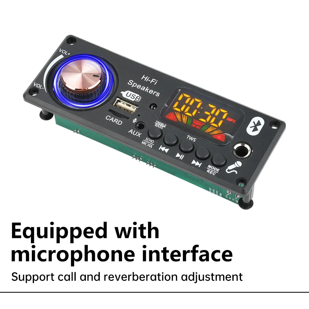 Bluetooth 5.1 MP3 WMA WAV Decoder Board 12V Handsfree 6.5mm Microphone USB TF FM Car Audio Music Player Speaker Volume Control