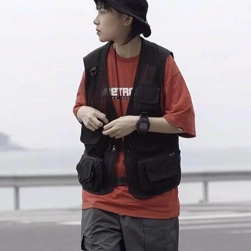 

Outdoor multi-pocket vest for men and women thin hip-hop vest vest mesh photography fishing vest oversized