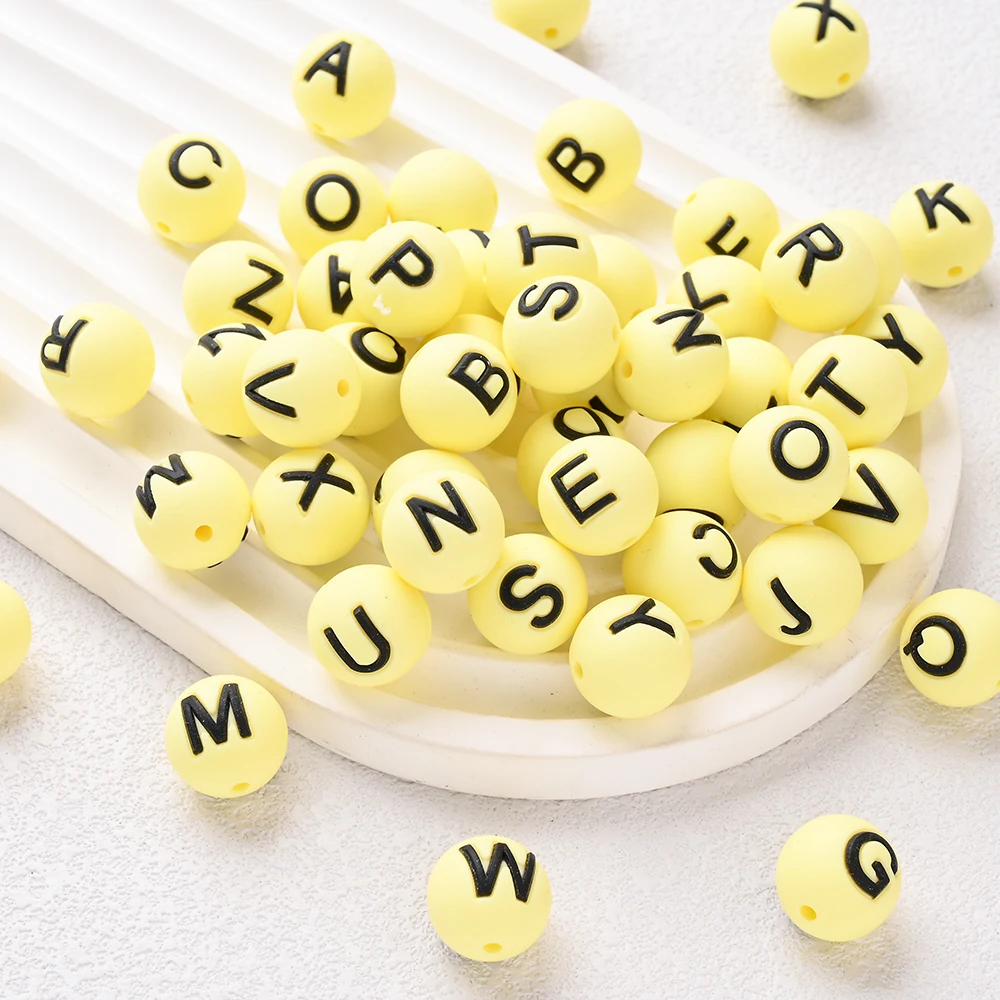 

10 шт. 15 мм силиконовые бусины с буквами, желтые бусины с вращением фокуса для DIY, цепочки для сосок, ожерелья, браслеты, аксессуары для изготовления ювелирных изделий