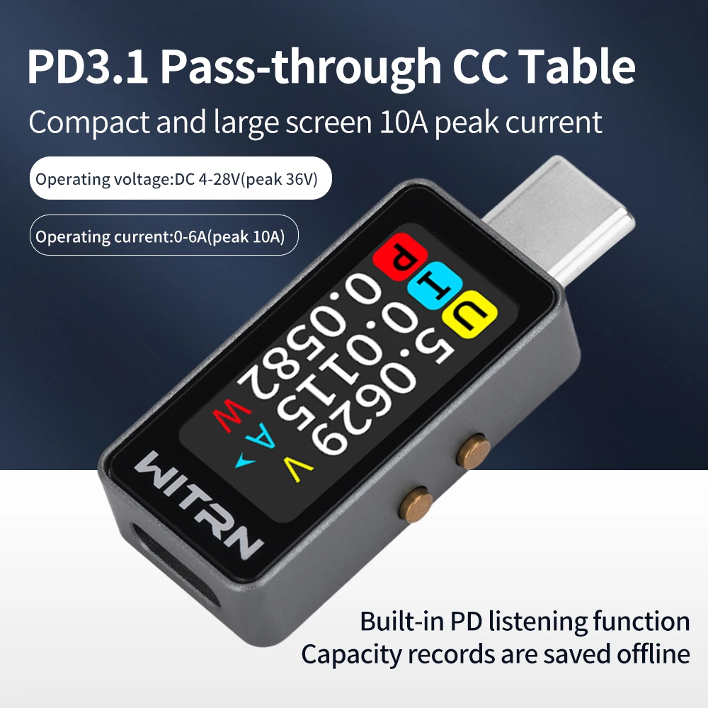 DC 4V-28V 0~6A Type-C Current Voltages Meter 0.96 inch Color IPS Screen Phone Charging Tester for Battery Testing and Monitoring