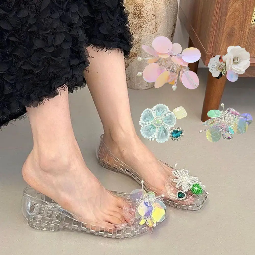 

Korean Style Crystal Jelly Shoe Flowers Sequin Shoe Decorations Sandal Footwear Accessories Jelly Shoes Decoration Shoe Charms