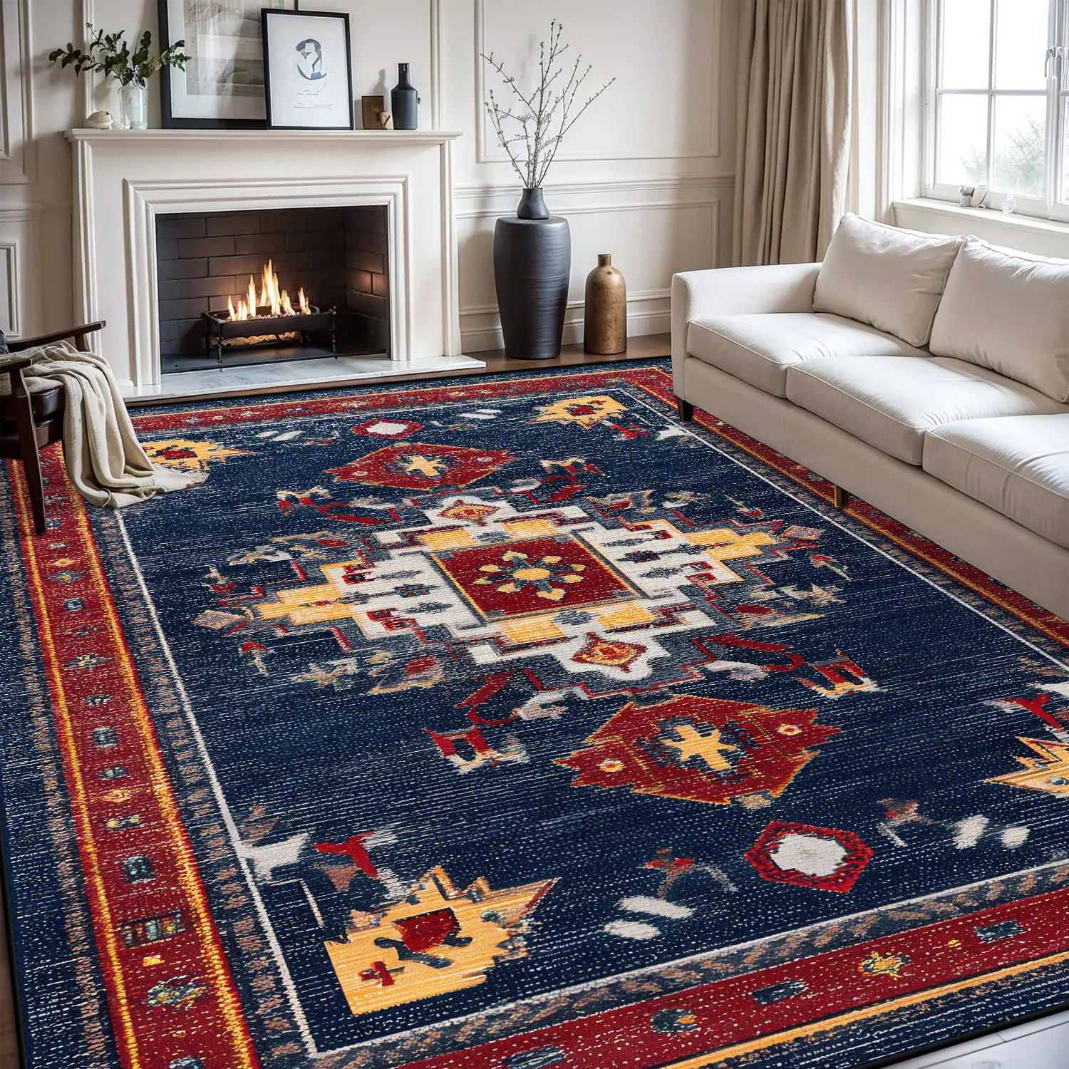 

Retro Persian Living Room Rugs Home Decoration Bedroom Non-slip Classic Carpet Easy Clean Foldable Cloakroom Floor Mat Lounge