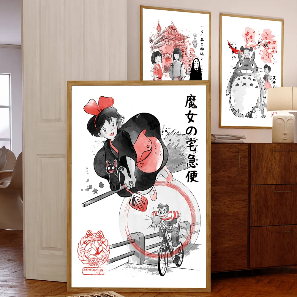 Japan Anime Hayao Miyazaki Anime Figure Totoro Spirited Away Classic Vintage Poster Vintage Room Cafe Decor Sticker Painting