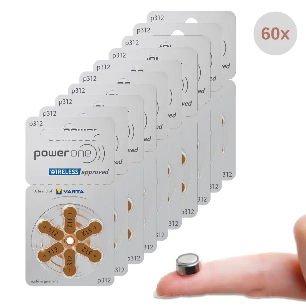 Immagine 4: 60 batterie per apparecchi acustici Power One 312 marroni, taglia arancione, PR41 zinco-aria, confezione da 10.