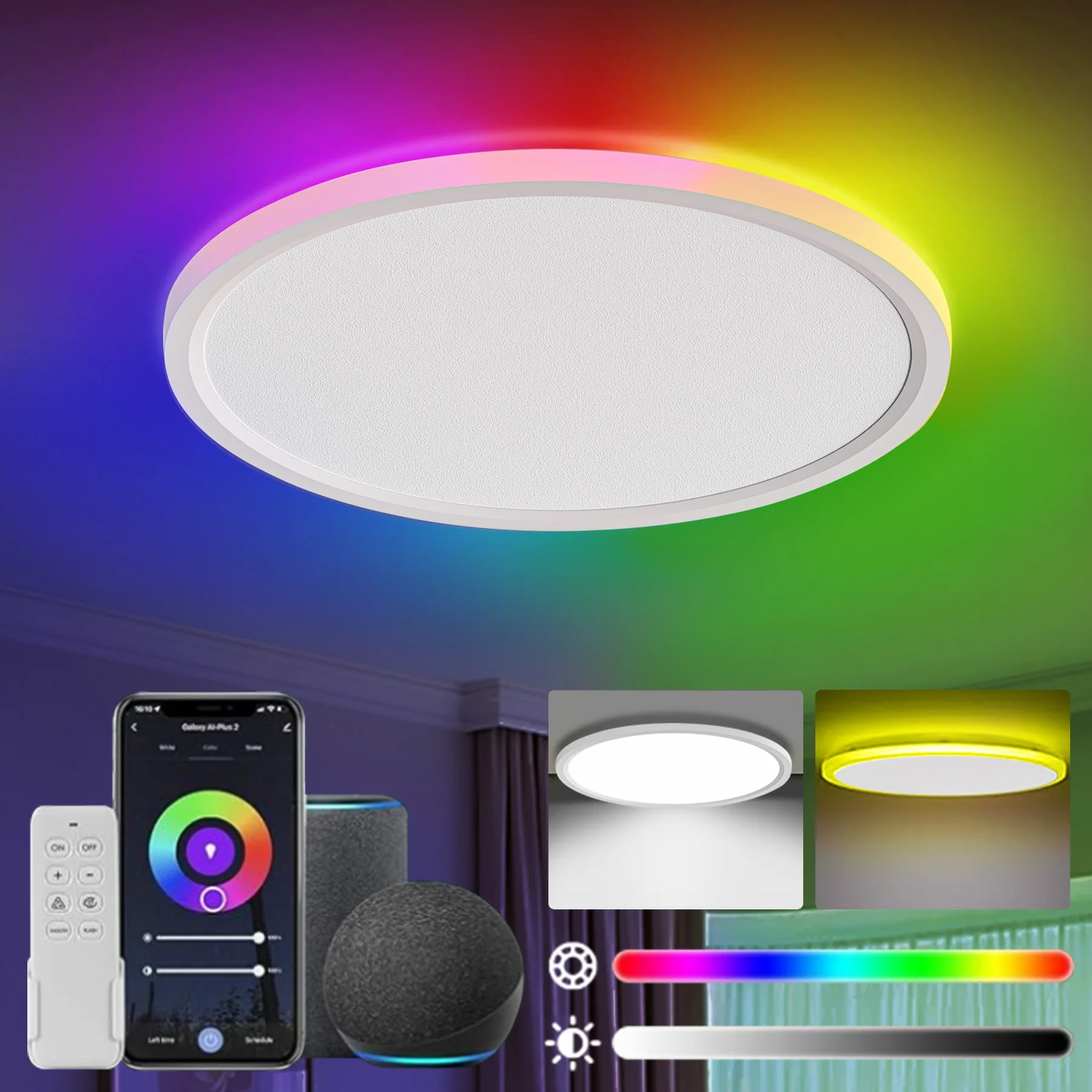 30W LED Deckenlampe Dimmbar, RGB Deckenleuchte mit Bluetooth Lautsprecher Fernbedienung und APP-Steuerung, Musikwiedergabe für Kinderzimmer Schlafzimmer Wohnzimmer Ø30CM