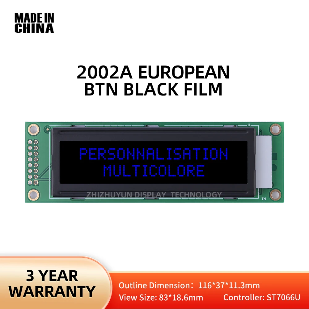 Jaminan kualitas LCD2002A layar LCD Eropa BTN Film hitam huruf biru ST7066U Controller 2.6 inci layar LCD