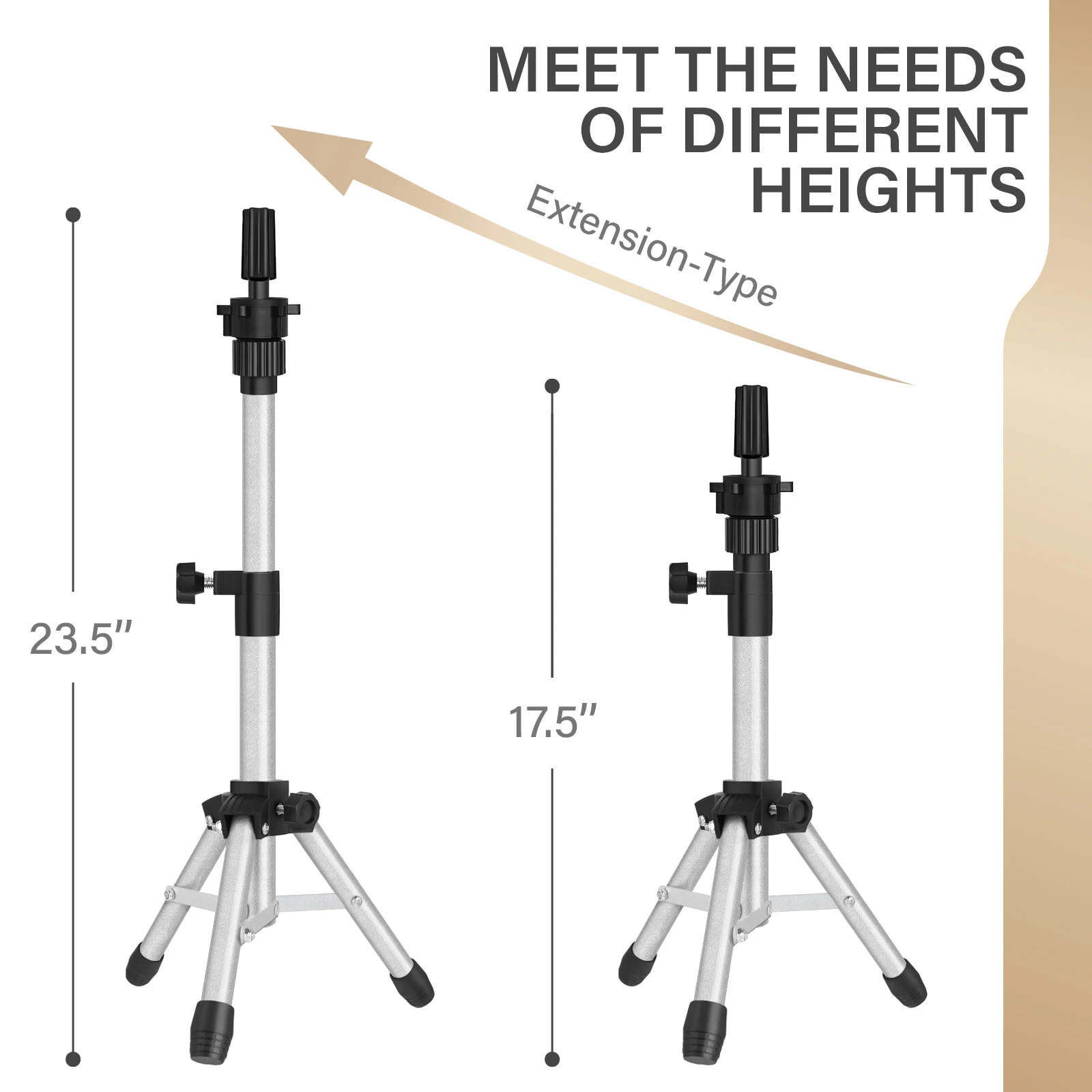 حامل ثلاثي القوائم برأس شعر مستعار قابل للتعديل، حامل رأس عارضة أزياء صغير خفيف الوزن، حامل معدني محمول لرأس التدريب أو عرض الشعر المستعار