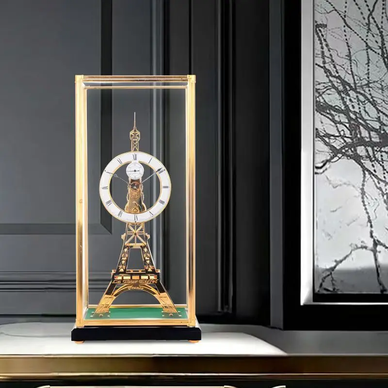 

High-end mechanical desk clock Eiffel Tower clock living room desktop decorative clock