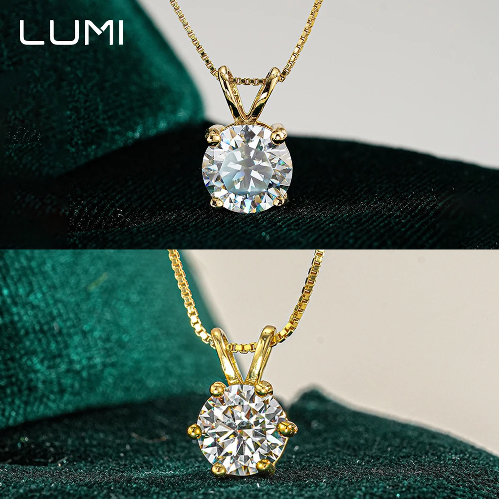 

LUMI 6,5 мм 1 карат муассанит из стерлингового серебра 925 пробы ожерелье для женщин-женские бриллиантовые цепочки кулон вечерние свадебные ювелирные украшения