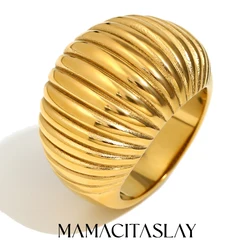 MamacitaSlay Classic Horizontal Grain Fat Bread rings Daily Waterproof stainless steel jewelry woman gift Accessories women's