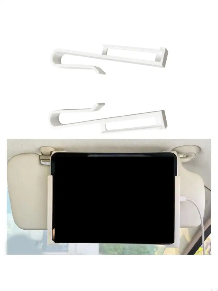 Clip On Tablet Mount for Car Front Sun Visors with Phone Display Support, Grip Pad Contact L-Shaped Car Clip R6FB