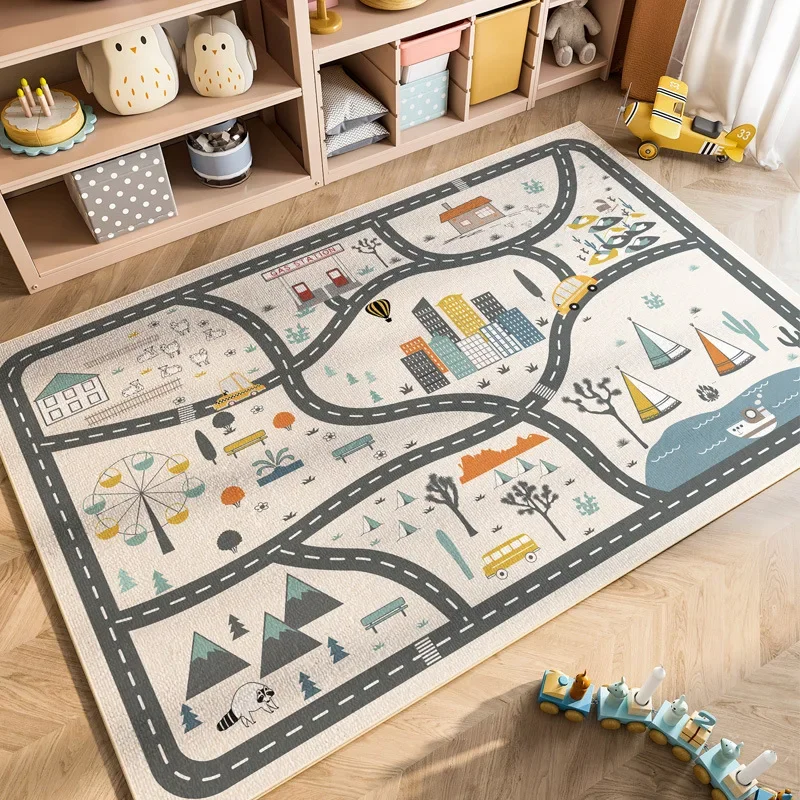 Kids City Traffic Game Rug Children Playroom Bedroom Carpet Road Pattern Design Non-toxic Durable Home Decor Educational Styles