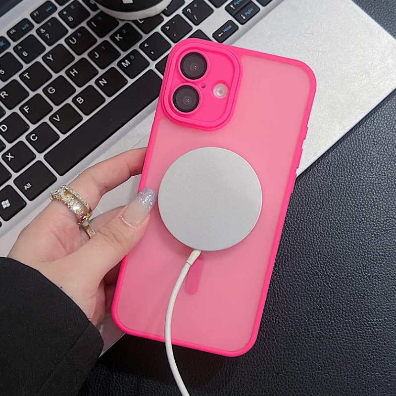 Magnetic Luxury Matte Translucent Armor Shockproof Case For iPhone 16 15 14 13 12 Pro Max Plus For Magsafe Wireless Charge Cover