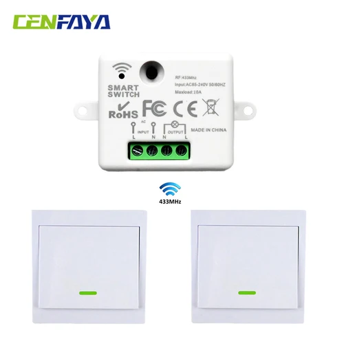 CENFAYA-interruptor de luz inalámbrico 433HMz, Panel de pared 86, interruptor RF de 110V, 220V, 230V, 10A, controlador receptor de relé sin cableado, fácil de instalar