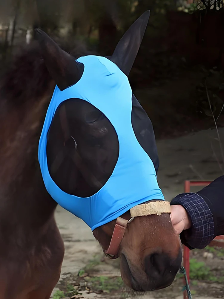 Mesh Fly Mask Hood Breathable Anti Fly Stretchy Knitted Mesh Mask Ear Protection Fly Mask Bonnet Net Anti-Worms for Horse Riding
