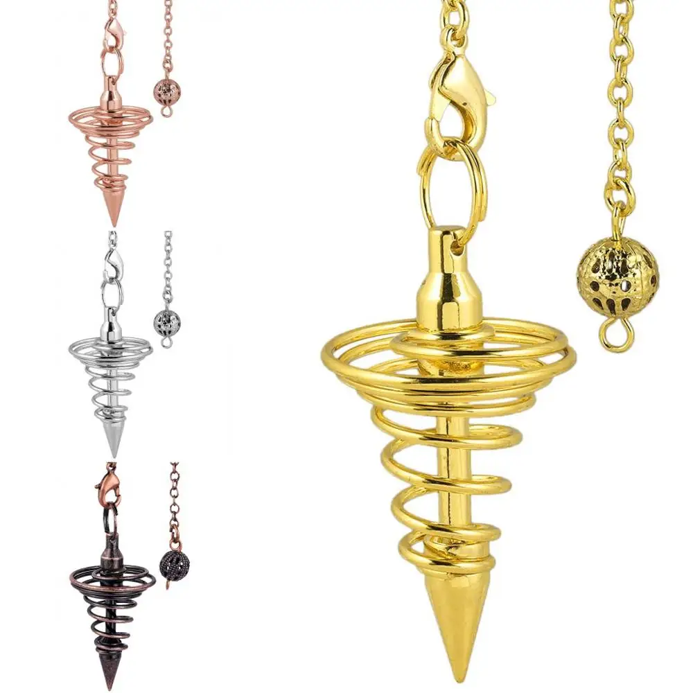 

SUNYIK Reiki Metal Spiral Spring Pyramid Pendulum for Dowsing Divination,Gold/Silver/Brass/Rose Gold Color Pendule Reiki Jewelry