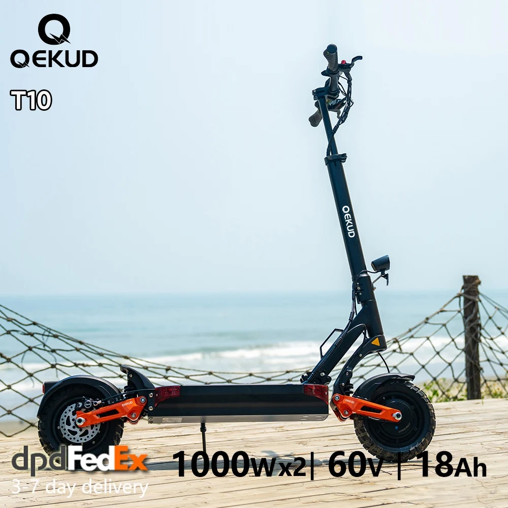 Qekud T10 Trottinette électrique adulte, Double moteur 1000W, Batterie 60V 18Ah, 10'' Pneu, Autonomie 75 km, Vitesse Max 60 km/h