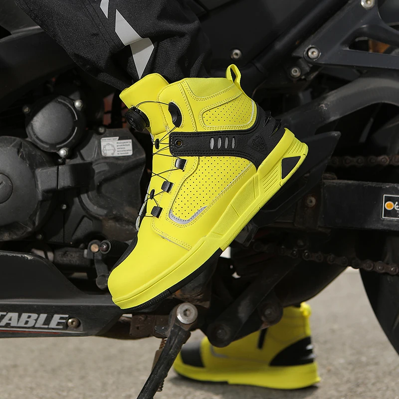 Zapatos antideslizantes de cuero genuino para hombre, botas protectoras transpirables para motociclistas, senderismo al aire libre