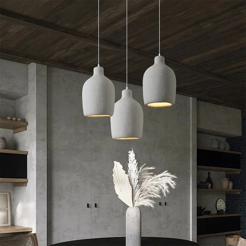 Nostalgic Pendant Lamp Dining Room Wabi-sabi Chandelier Foyer Bedside Hanging Light Restaurant Nordic Cement Design Droplight