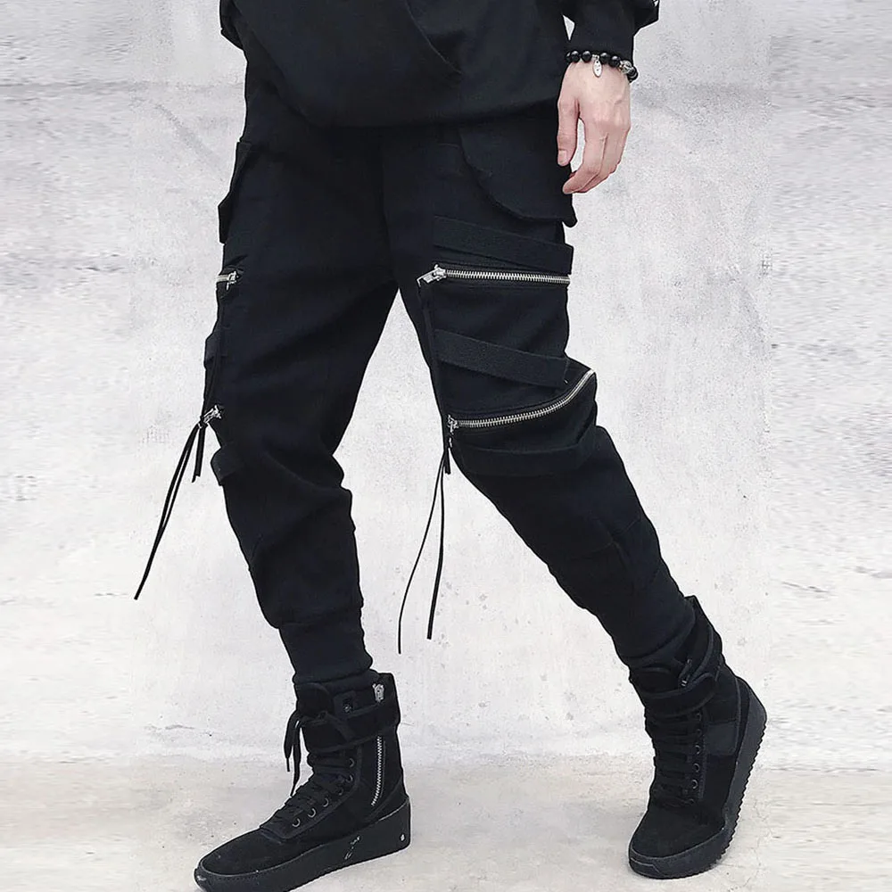 Cargo Pants Hip Hop Joggers Men Loose Harem Pants Multi-pocket Ribbon Men\'s Pants Trousers Casual Streetwear Sport Pants for Men