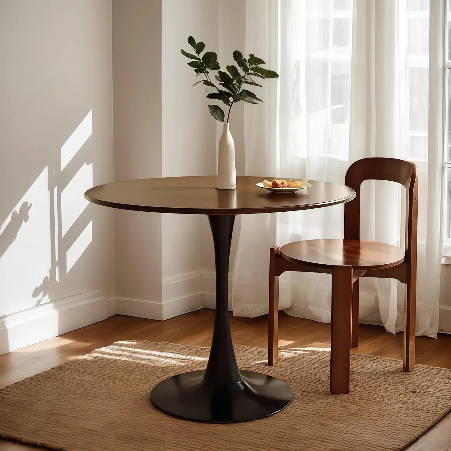 

24" Tulip Table or 1-2 Persons ern Round Dining Room Table, -Century ern Walnut Small Kitchen Table with MD Wooden Top, Leisure