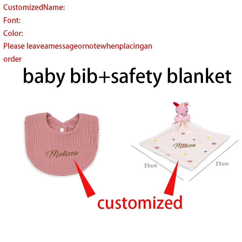 2Pcs/Set Personalized Baby Comforter First Name Plush Custom Baby Bib Boy Girl Accessories Newborn Security Blanket Cuddle Cloth