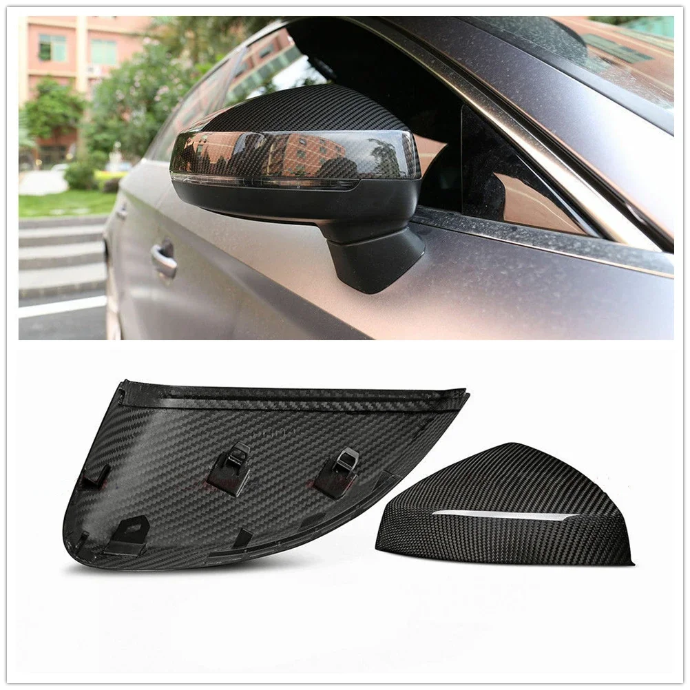 New！Mirror Cover For Audi A3 S3 RS3 2014-2018 Dry Carbon Fiber Car Exterior Rear View Case Rearview Cap Shell Replacement Clip O