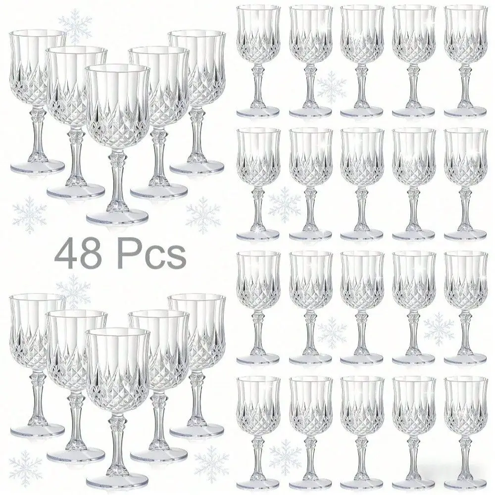 

Pcs White Unbreakable Plastic Wine Glasses Set7oz Vintage Champagne Flute Stemware Reusable Party Cups, Camping Drinkware, Wedd