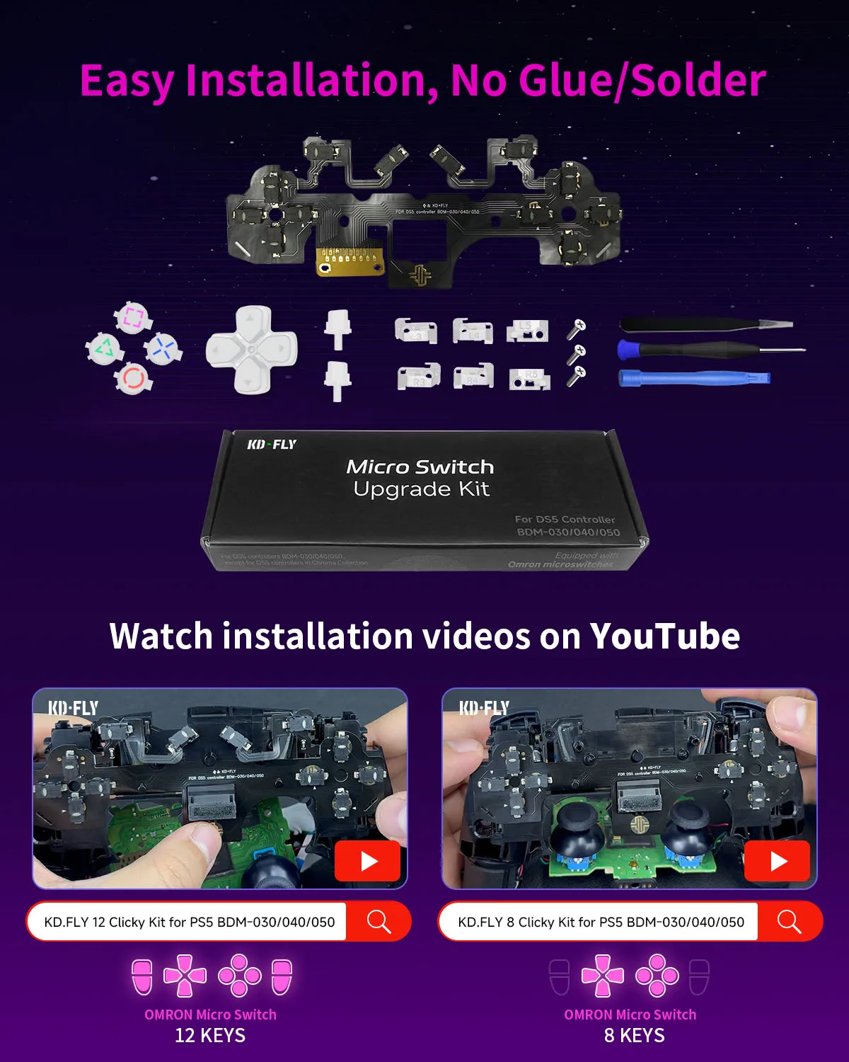 Omron Micro Switch 12 Button Micro Motion Kit Is Suitable for PS5 Controller BDM-030/040/050/060- Mouse Click Trigger, Quick