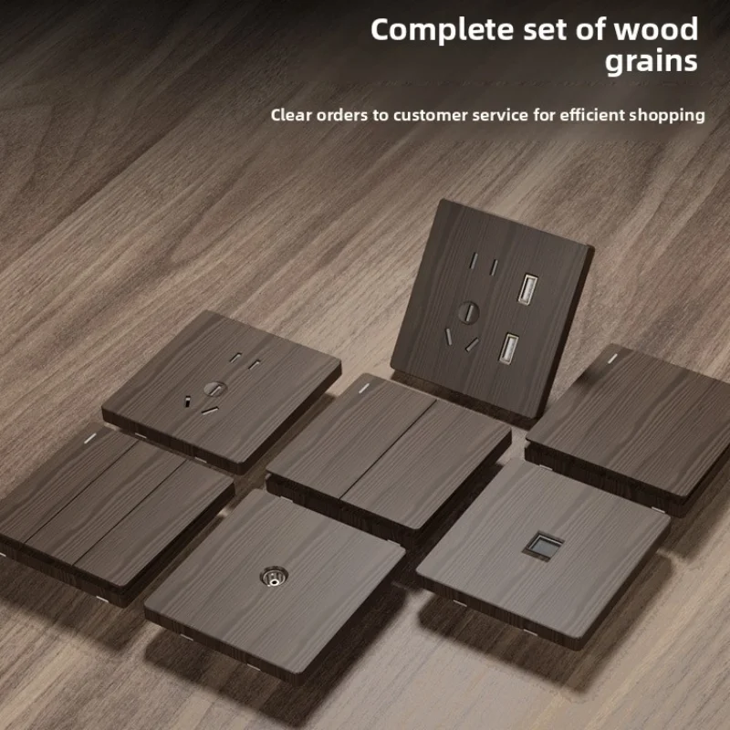 Retro Wood Grain Switch Night Fluorescent Indicator Light Household 1-4 Gang Single Open Double Open Imitation Wood Grain Switch