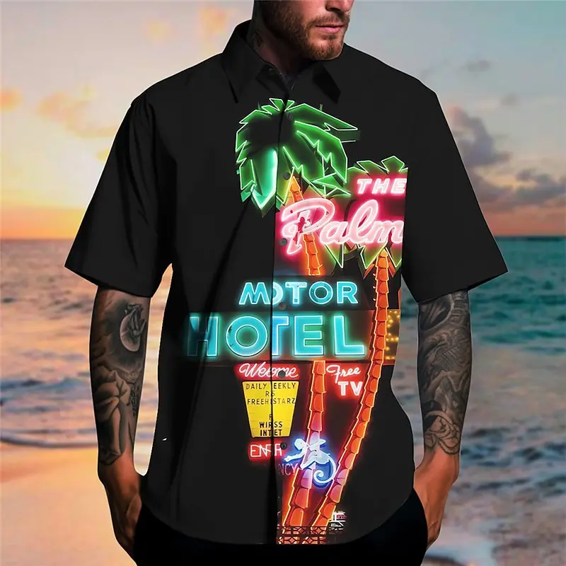 

Colorful Coconut Tree Print Hawaiian Shirt For Men Summer Casual Men Shirts Beach Vacation Short Sleeved Loose Oversized Shirts