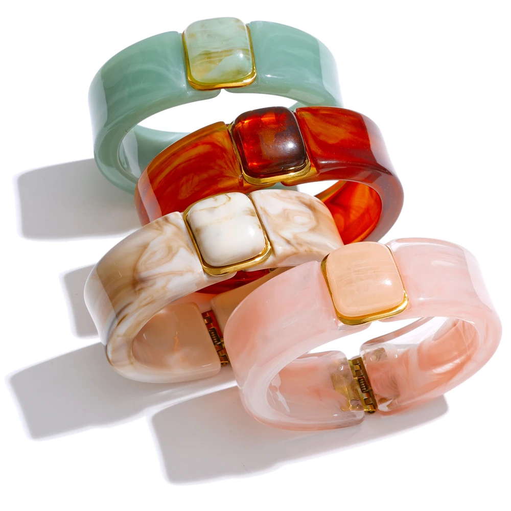 Yhpup 63mm vert rose Beige ambre acrylique large Bracelet Bracelet étanche mode été attrayant bijoux en gros 3