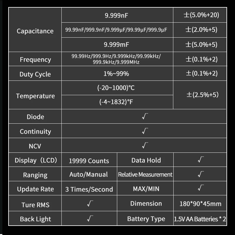 ZOYI ZT219 Digitales Multimeter 19999 Anzeigen True RMS Automotive Elektrik Transistor Kondensator NCV Tester Professionelles Messgerät – Detail 12