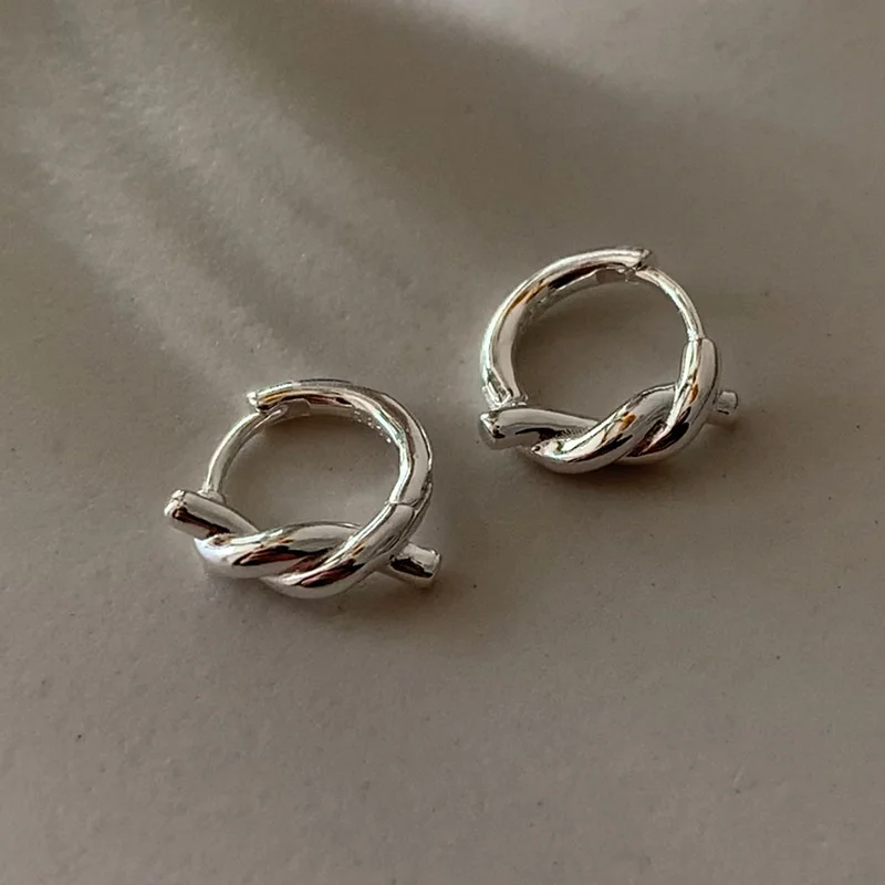 S925 Sterling Silver Circular Earrings for Women Knot Ear Buckle Versatile Fashion Jewelry Gifts Accessories