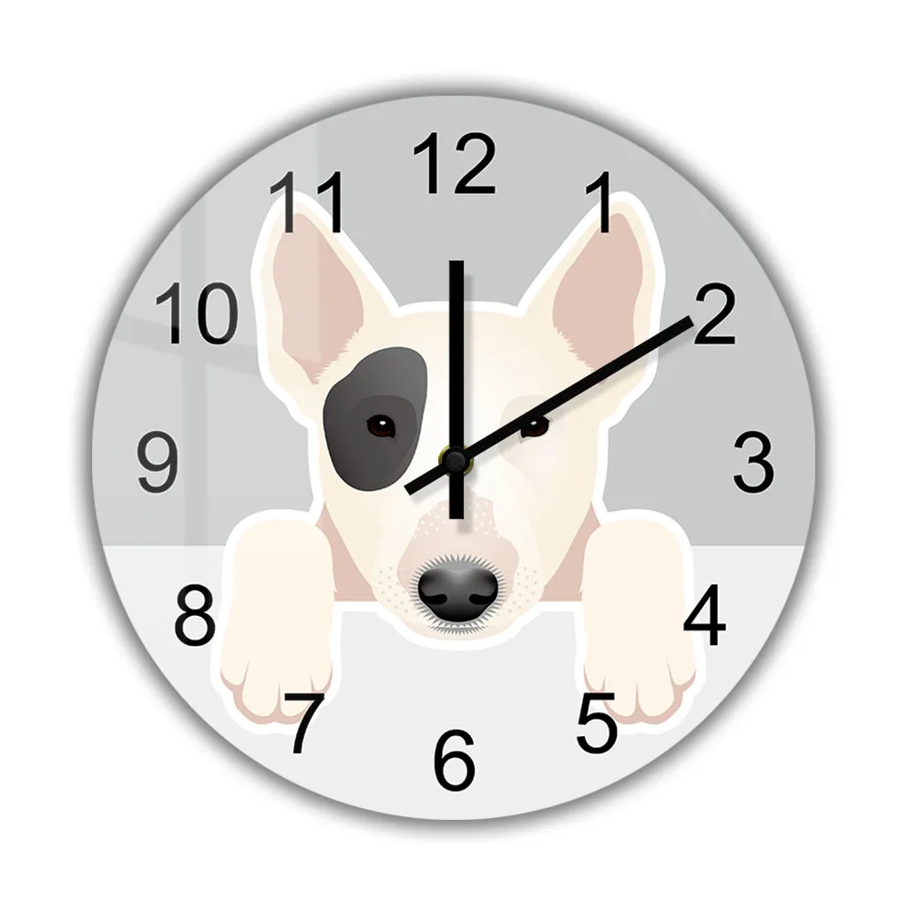 Bull Terrier Wall Clock Home Decor For Bedroom Puppy Dog Breed Silent Non-ticking Clock Animal Art Wall Watch Dog Lover Gift