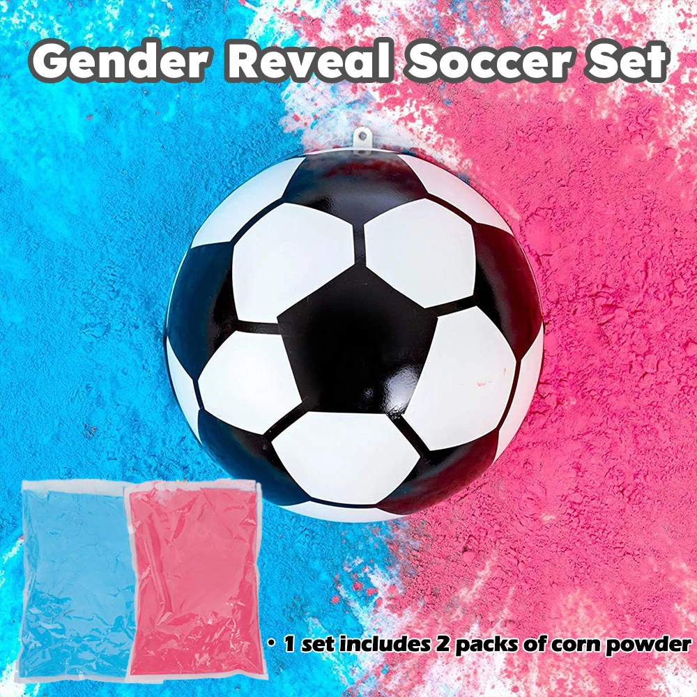 1 Set Gender Reveal Party Football, Plastic Soccer With Pink & Blue Corn Powder image 4